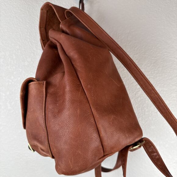 Vintage Handmade Brown Soft Leather Flap Backpack Rucksack Country Boho Hippie - Picture 2 of 6